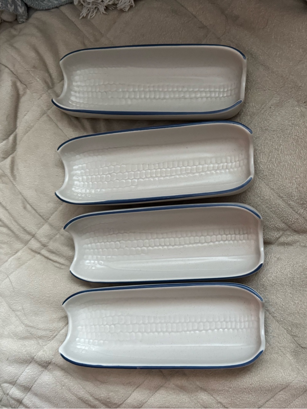 Pfaltzgraff White Ceramic Trays with Blue Trim - Set of 4